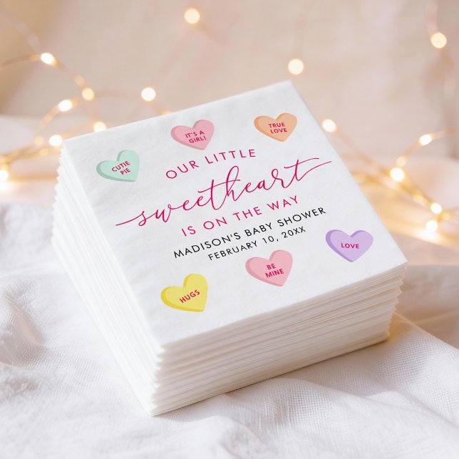 Our Little Sweetheart Candy Hearts Baby Shower Napkin (Creator Uploaded)