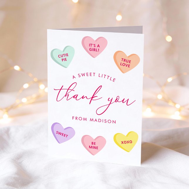 Our Little Sweetheart Candy Hearts Baby Shower Thank You Card (Creator Uploaded)