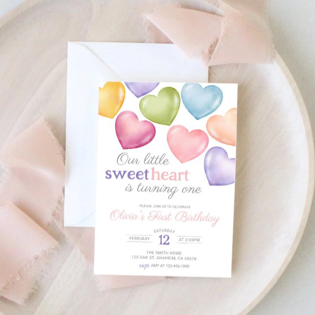 Our little Sweetheart conversation heart Birthday  Invitation (Creator Uploaded)