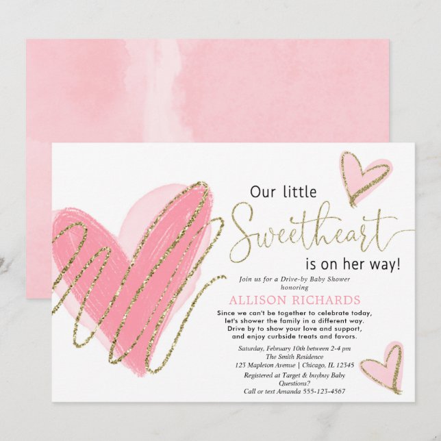 Our Little Sweetheart Drive-by baby shower Invitation (Front/Back)
