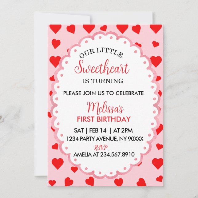 Our Little Sweetheart First Birthday Invitation. Invitation (Front)
