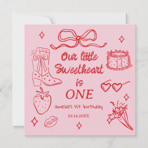 Our little Sweetheart is One Birthday Invitation
