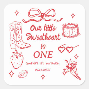 Our little Sweetheart is One Birthday Square Sticker