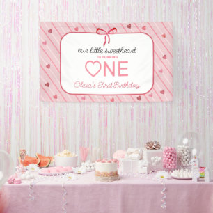 Our Little Sweetheart Is One Hearts Bows Birthday Banner