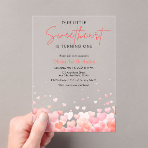 Our Little Sweetheart is Turning One 1st Birthday  Acrylic Invitations