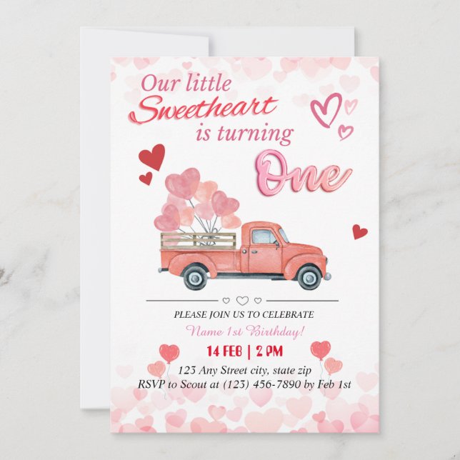 Our Little Sweetheart is Turning One Invitation (Front)