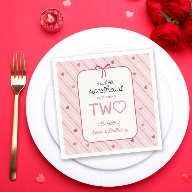 Our Little Sweetheart Is Two Hearts Birthday Napkin (Creator Uploaded)