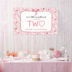 Our Little Sweetheart Is Two Hearts Bows Birthday Banner