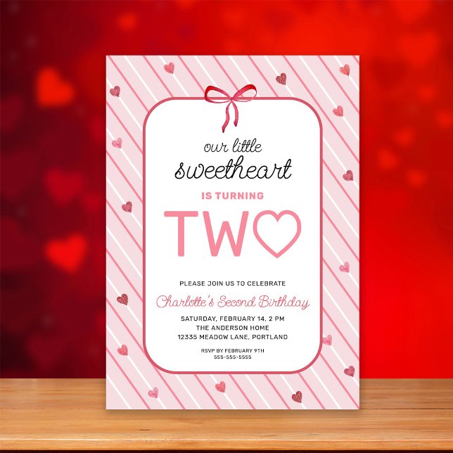 Our Little Sweetheart Is Two Hearts Bows Birthday Invitation (Creator Uploaded)