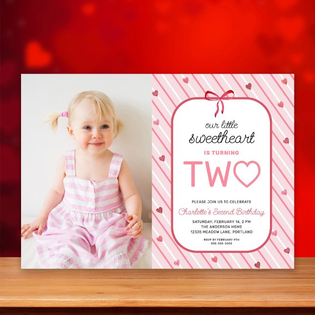 Our Little Sweetheart Is Two Photo Birthday Invitation (Creator Uploaded)