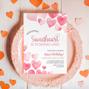 Our Little Sweetheart Turning One Birthday Invitation