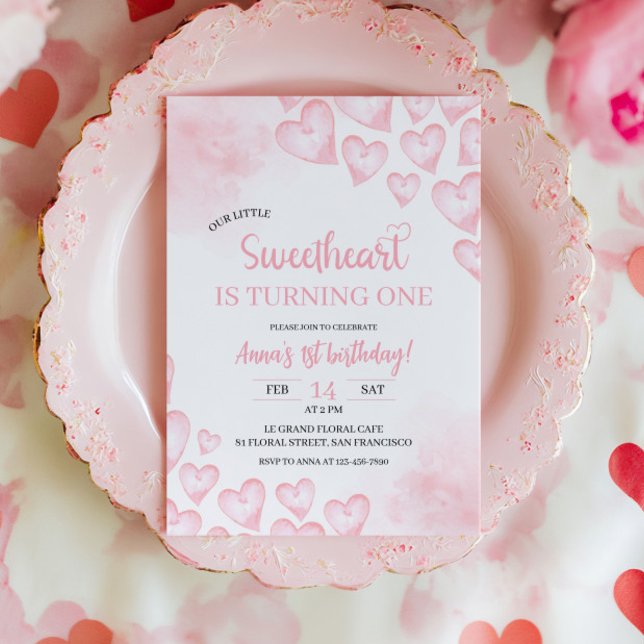 Our Little Sweetheart Turning One Birthday Invitation (Creator Uploaded)