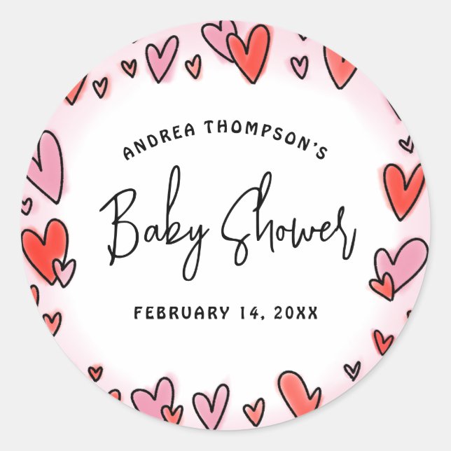 Our Little Sweetheart Valentine Hearts Baby Shower Classic Round Sticker (Front)