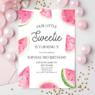 Our Little Sweetie Pink Watermelon Birthday Party Invitation