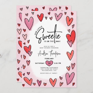 Our Little Sweetie Valentine Hearts Baby Shower Invitation
