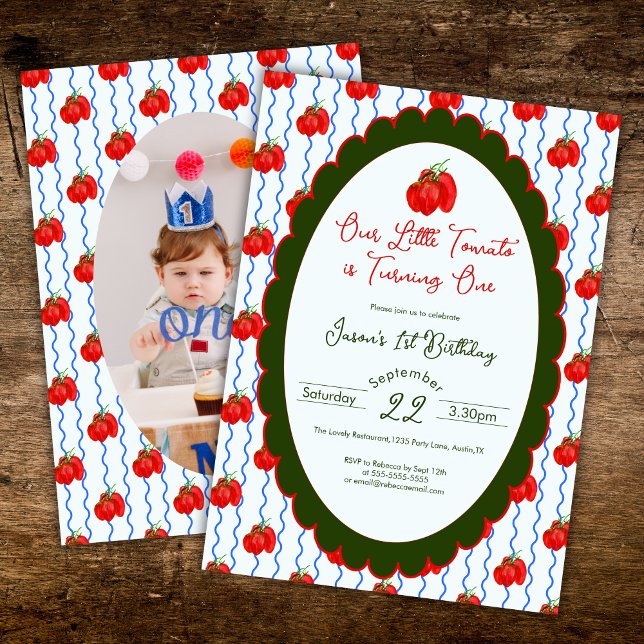 Our Little Tomato Turning One 1st Birthday Photo Invitation (Creator Uploaded)