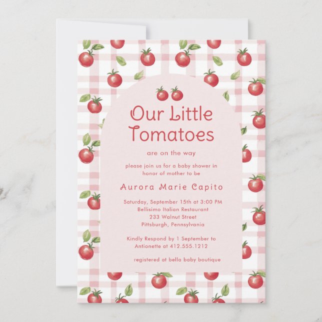 Our Little Tomatoes  Baby Shower Invitation Pink  (Front)