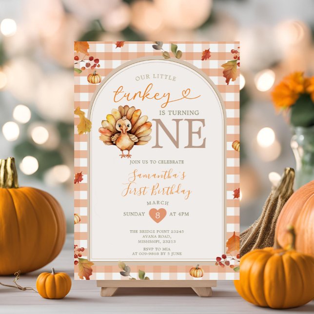 Our Little Turkey Autumn Arch Turning One Birthday Invitation (Creator Uploaded)