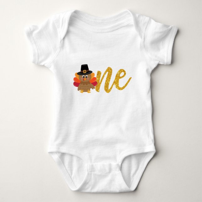 Our Little Turkey is Turning ONE Bodysuit/T-shirt Baby Bodysuit (Front)