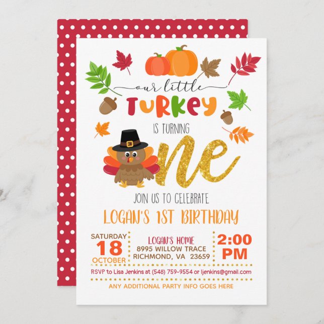 Our Little Turkey is Turning One - WD Invitation (Front/Back)