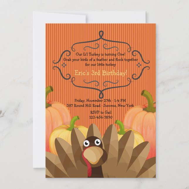 Our Little Turkey Thanksgiving Birthday Invitation (Front)