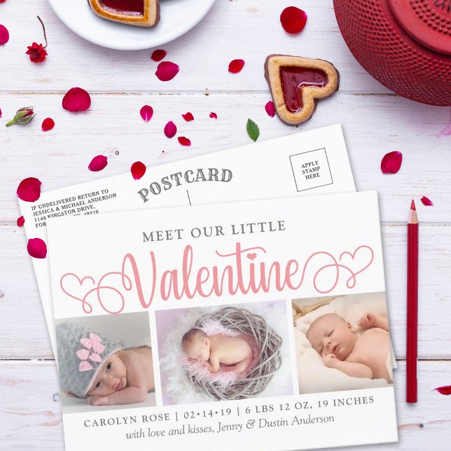 Our Little Valentine 3 Photo Birth Announcement (Creator Uploaded)