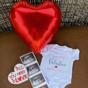 Our Little Valentine Arriving Year Valentines day  Baby Bodysuit