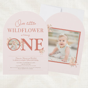 Our Little Wildflower 1st Birthday arch orange Invitation