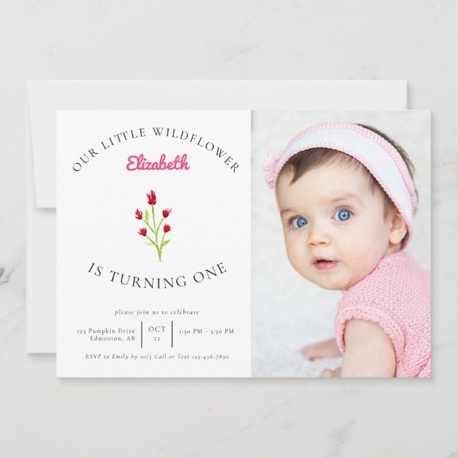 Our Little Wildflower 1st Birthday Floral Photo  Invitation (Front)