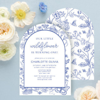Our Little Wildflower 1st Birthday French Blue Invitation