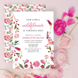 Our Little Wildflower 1st Birthday Pink Floral Invitation
