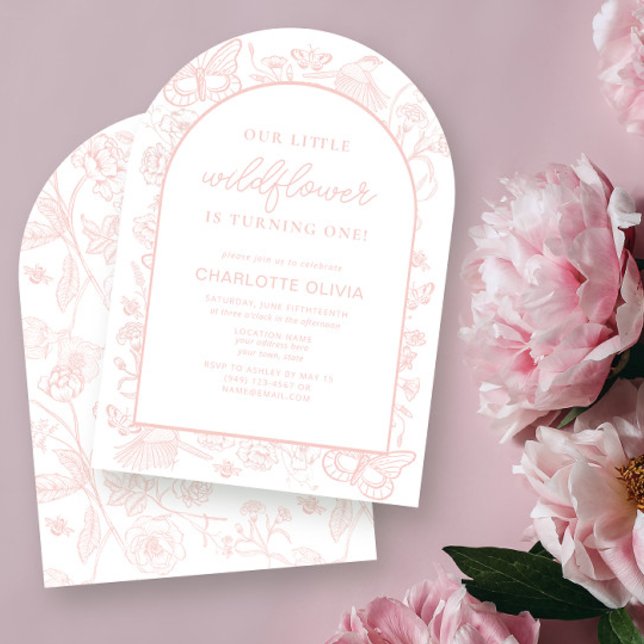 Our Little Wildflower 1st Birthday Pink Flowers Invitation (Creator Uploaded)
