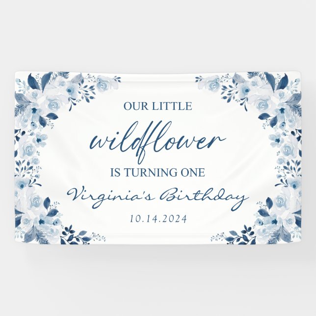Our Little Wildflower Baby Girl 1st Birthday Party Banner (Horizontal)