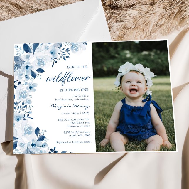 Our Little Wildflower Baby Girl 1st Birthday Photo Invitation (Creator Uploaded)