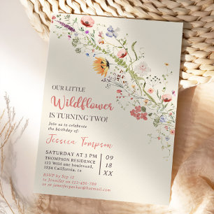 Our Little Wildflower Baby Girl 2nd Birthday Party Invitation