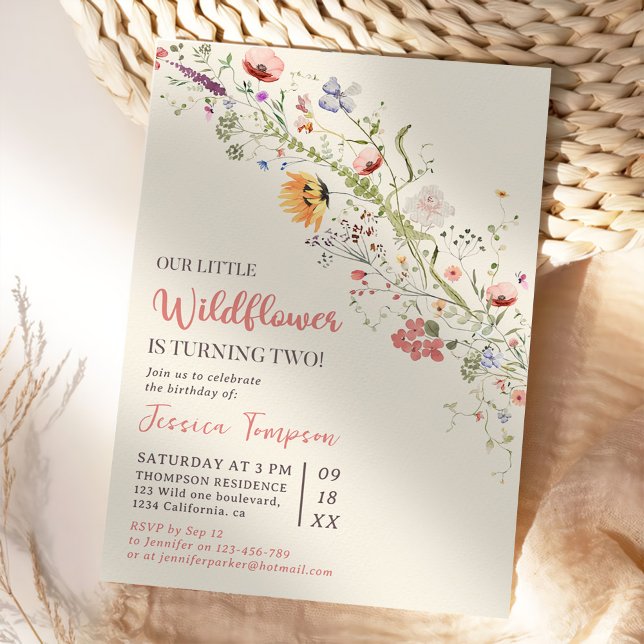 Our Little Wildflower Baby Girl 2nd Birthday Party Invitation (Creator Uploaded)