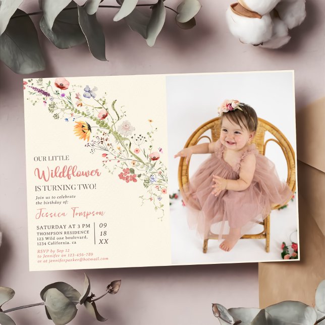 Our Little Wildflower Baby Girl 2nd Birthday Party Invitation (Creator Uploaded)