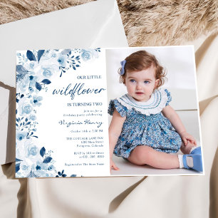 Our Little Wildflower Baby Girl 2nd Birthday Photo Invitation