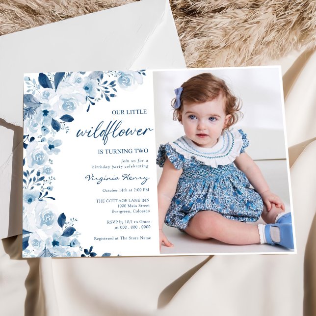 Our Little Wildflower Baby Girl 2nd Birthday Photo Invitation (Creator Uploaded)