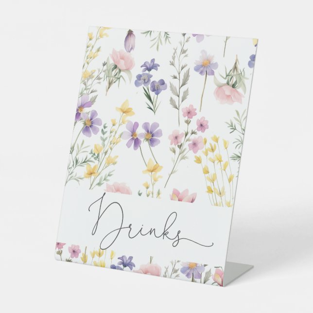 Our Little Wildflower Botanical Baby Shower Drinks Pedestal Sign (Front)