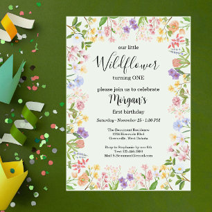 Our Little Wildflower Colorful 1st Birthday Party Invitation