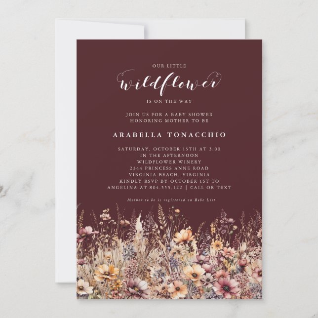 Our Little Wildflower Fall Floral Baby Shower Invitation (Front)