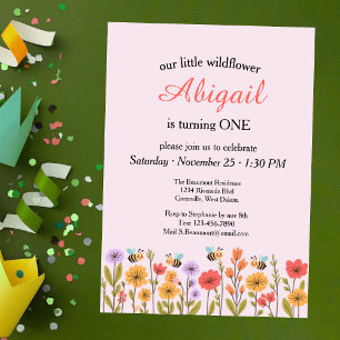 Our Little Wildflower Floral Bee 1st Birthday Invitation