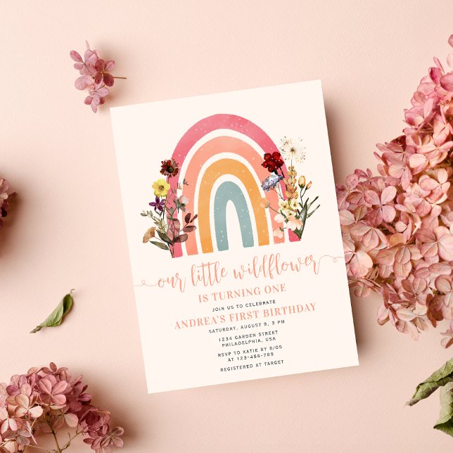 Our Little Wildflower Rainbow Girl 1st Birthday Invitation (Creator Uploaded)