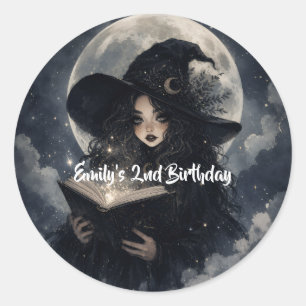 our little witch is turning 2     classic round sticker