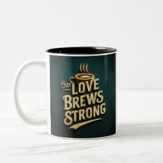 "Our Love Brews Strong" Two-Tone Coffee Mug