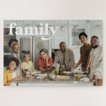 Our Love | Family Name Photo Jigsaw Puzzle<br><div class="desc">Looking for the perfect keepsake that you can enjoy as an entire family? Our chic family name puzzle is the perfect way to cherish those memories forever. Elegant "family" in modern typography, and your choice of personalisation. Perfect activity to do together. Create a sweet keepsake of your family vacation, holidays,...</div>