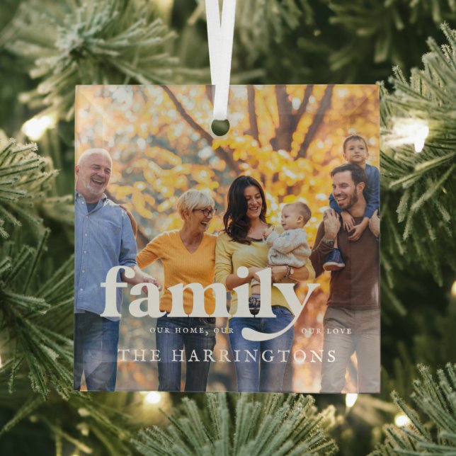 Our Love | Family Name Quote & Photo Gift Glass Tree Decoration (Insitu)