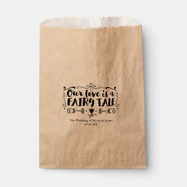 OUR LOVE IS A FAIRY TALE Custom Wedding Favour Bags (Front)