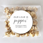Our Love Is Poppin' Wedding Engagement Party Classic Round Sticker<br><div class="desc">Our Love Is Poppin' Wedding Engagement Party Classic Round Sticker</div>